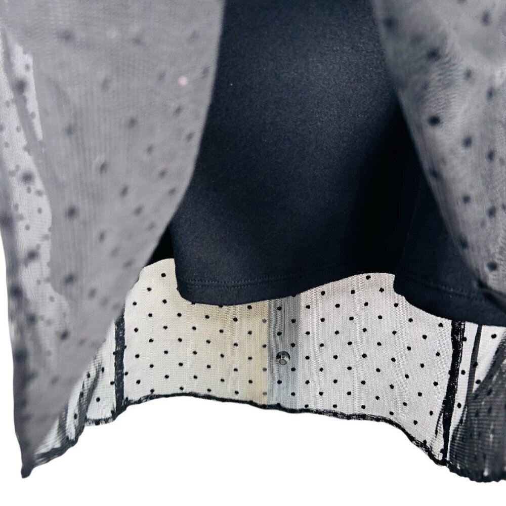 ECI New York 12 Polka Dot Whimsy Goth Sheer Blouse Top Puff Sleeve Office Brunch - Picture 5 of 9